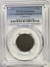 1797 Liberty Cap Half Cent 1 Above 1 PCGS G Details Rare Type Coin picture