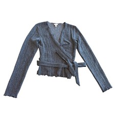 Pilcro by Anthropologie Wrap Top Textured Knit Small Grey V-Neck Layering picture