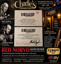 RED NORVO Signed Charlie’s Georgetown Jazz Club Card Charlie Byrd Vintage DC picture
