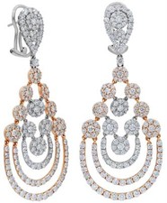 LARGE 10.59CT DIAMOND 18KT WHITE & ROSE GOLD 3D MULTI FLOWER TRIANGULAR EARRINGS picture