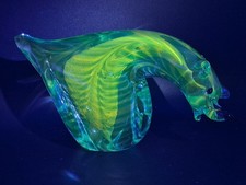 Seguso Murano Art Glass Uranium Cadmium Somerso Fenicio Blue Yellw Bear Figurine picture