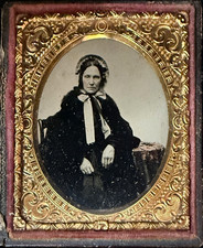 Civil War Era Ambrotype Photograph Portrait of Woman in Bonnet in 6th Plate Case picture