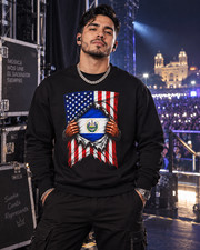 El Salvador Flag + USA Flag Heritage Crewneck Sweatshirt | Salvadorian + America picture