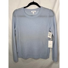 NWT Nordstrom Women's 100% Cashmere Crewneck Sweater Blue Knit Size Small FLAW picture