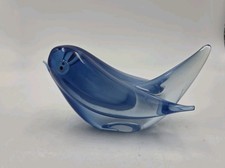 Vintage Murano Cenedese Seguso Blue Art Glass Bird Figurine Dark Red Eyes picture
