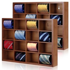 Wesiti 2 Pcs Tie Box Organizer for Men, Wall Mounted Tie Rack, Dark Brown picture