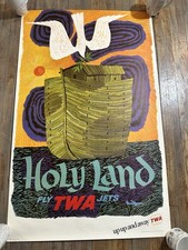 Vintage 1965 Holy Land Fly TWA Jets Poster Original USA David Klein Airlines picture