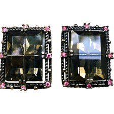 Vintage Sarah Coventry Midnight Magic Clip Earrings 1956 Smoky Pink Rhinestone picture