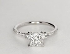 2.04 Ct Princess Cut Lab Created Diamond Engagement Ring 14K White Gold Size 7 picture
