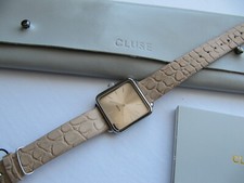 Cluse La Tetragone CL60019 Women Watch Silver Almond Alligator Leather Strap  picture