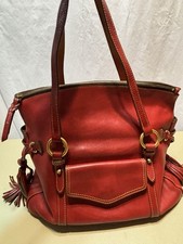 Dooney & Bourke Double Strap Tassel Satchel Red Florentine Leather EUC J4623188 picture