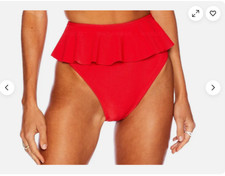 NEW BEACH RIOT 'Daisy' Ribbed Ruffle Bikini Bottoms Red Size XS picture