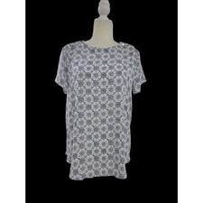 Loft Women's Cap Sleeves  Casual Printed Top Blouse Navy Sz Medium picture