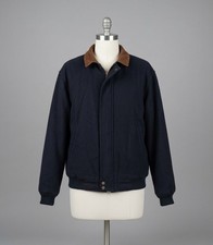 Vintage 80-90's LL Bean Navy Wool Plaid Lined Mens Bomber Jacket Suede Collar L  picture
