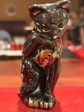 Vintage Fenton 2003 Ebony Black Stylized Cat Figurine Connoisseur Collection  picture