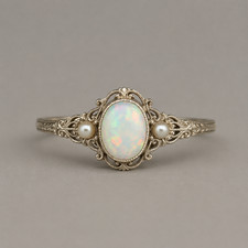 Vintage Ethiopian Welo Opal Ring 925 Silver Pearl Edwardian Filigree picture