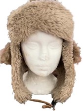 Vintage Crown Cap Cotton Trapper Hat Fur Lined Aviator Brown Size M picture