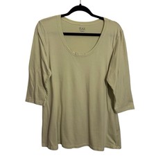 Flax Medium Green Cotton Tunic Top Lagenlook Casual Minimalist Scoop Neck picture