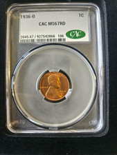 1936-D Lincoln Wheat Cent 1C CAC MS67 RD Certified Coin Cert #927542866 picture