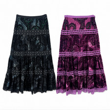 Vtg Y2K Tiered Velvet Burnout Maxi Skirt L Ren Faire Fairy Grunge Witchy Boho picture