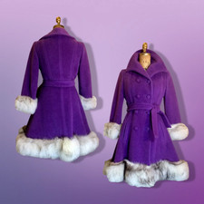 Lilli Ann Purple Wool Princess Coat and Massive Fox Fur Trim Hem and Cuffs picture