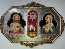 EARLY VINTAGE CATHOLIC SACRED HEART JESUS & IMMACULATE HEART VIRGIN MARY SHRINE picture