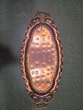 Vintage COPPER Oval Tray Gregorian Hammered Handles 20x8 picture