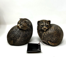 Windstone Editions Tiger & Puffin Cat Figurines Pair Peña 2001 Stone 968 969 picture