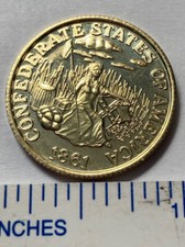 1861 CONFEDERATE STATES OF AMERICA TOKEN $5 GOLDEN CSA MEDAL CIVIL WAR COIN BU picture