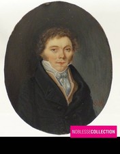 ANTIQUE FRENCH MINIATURE GENTLEMAN PORTRAIT PAINTED RESTORATION PERIOD 1818-1825 picture