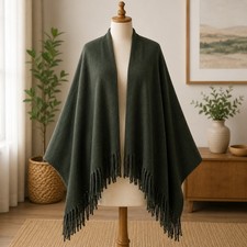 NWT Vince Camuto Fringe Hem Wrap Poncho Womens OS Black Knit Open Front Shawl picture