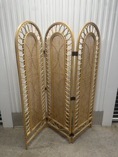 Vintage Boho Chic Bamboo Rattan 3-Panel Room Divider Screen MCM Retro picture