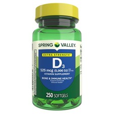 Spring Valley Extra Strength Vitamin D3 Softgels, 125 mcg (5000 IU), 250 Count picture