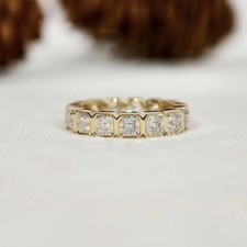 2.50 Ct Asscher Cut Natural Diamond Eternity Wedding Band 14K Yellow Gold 6 7 8 picture