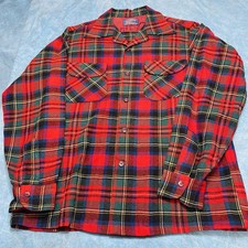 Vtg 60’s Pendleton Wool Board Shirt Mens M Red/Blue Plaid Flannel loop collar picture