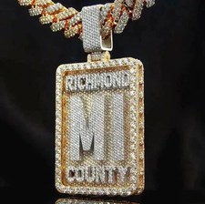 3.2Ct Round Cut Real Moissanite Men's Custom Name Pendant 14K Yellow Gold Plated picture