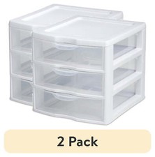 (2 pack)  Small 3 Drawer Desktop Unit, Plastic, White picture