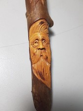 Hand-Carved Wood Spirit Walking Stick/Staff - Artisan Folk Art - Two Faces - Uni picture