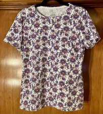 Talbots Tee Womens M White Blue Red Floral Crew Neck Short Sleeve Knit Stretch picture