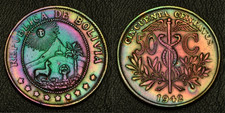 1942 Bolivia 50 Centavos Rainbow Toning (67-57) picture