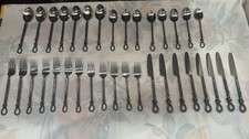 Rare 35 Pc Hand Forged Thailand Knot Handle Flatware Set picture
