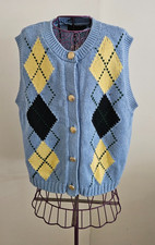 ZARA LIGHT BLUE DIAMOND KNIT GOLD BUTTON DOWN VEST TOP SIZE M NWT picture