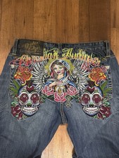 Ed Hardy Christian Audigier Virgin Mary Jeans Vintage Size 36 RARE picture