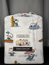 Peanuts Snoopy Woodstock Summer Spring Basket Beach Bunny QUEEN Sheet Set NEW picture