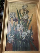 Antique Early Faces In Flowers Oil Painting Impressionist Iris Floral Unsigned picture