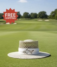 Greg Norman Signature Straw Hat w/ Embroidered Shark Logo White Band - Natural picture