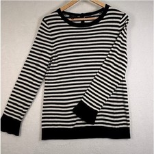 Talbots Petites Striped Lambswool Blend Sweater Black Ivory Button Back SP picture