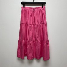 OPT One Pretty Time Womens Pink Solid Side Zip Tiered Cotton Midi Flare Skirt M picture