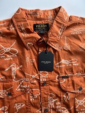 Filson Feather Cloth orange bourbon knots print short sleeve shirt XL nwt new picture