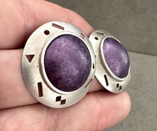 Vtg Modernist CATHLEEN BUNT STERLING Silver + Purple ANODIZED EARRINGS on Posts picture